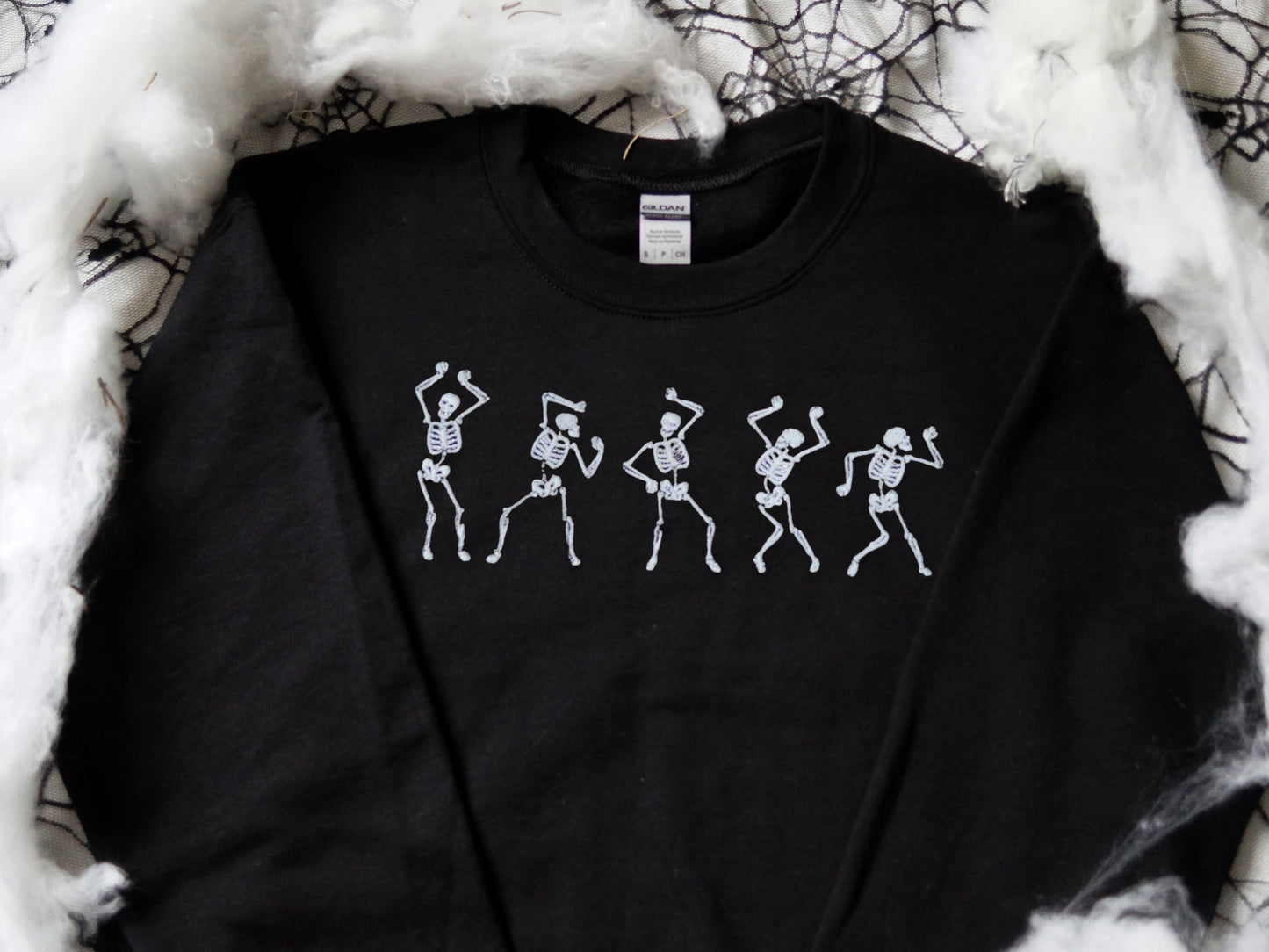 White Glow in the Dark Dancing Skeletons Crewneck Jumper