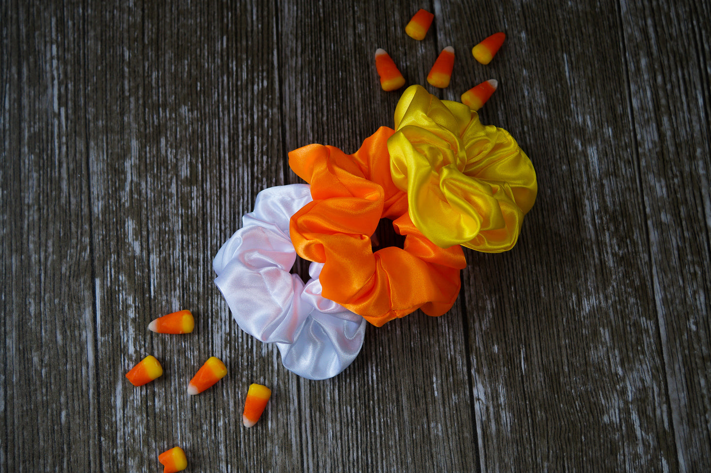 Extra Large Candycorn Scrunchie Trio