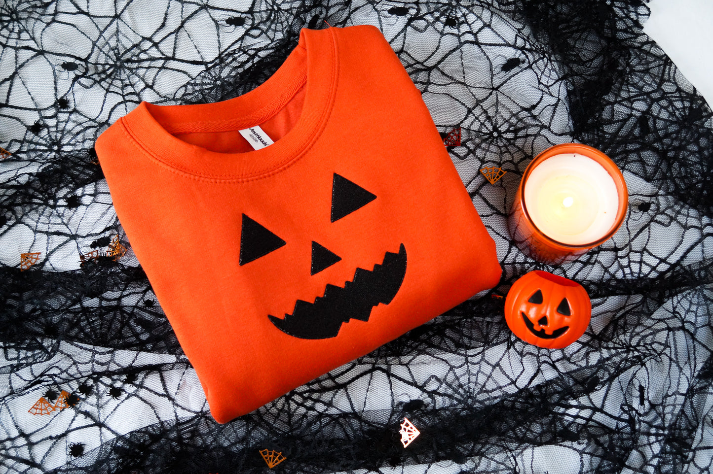 Orange Pumpkin Face Crewneck Jumper