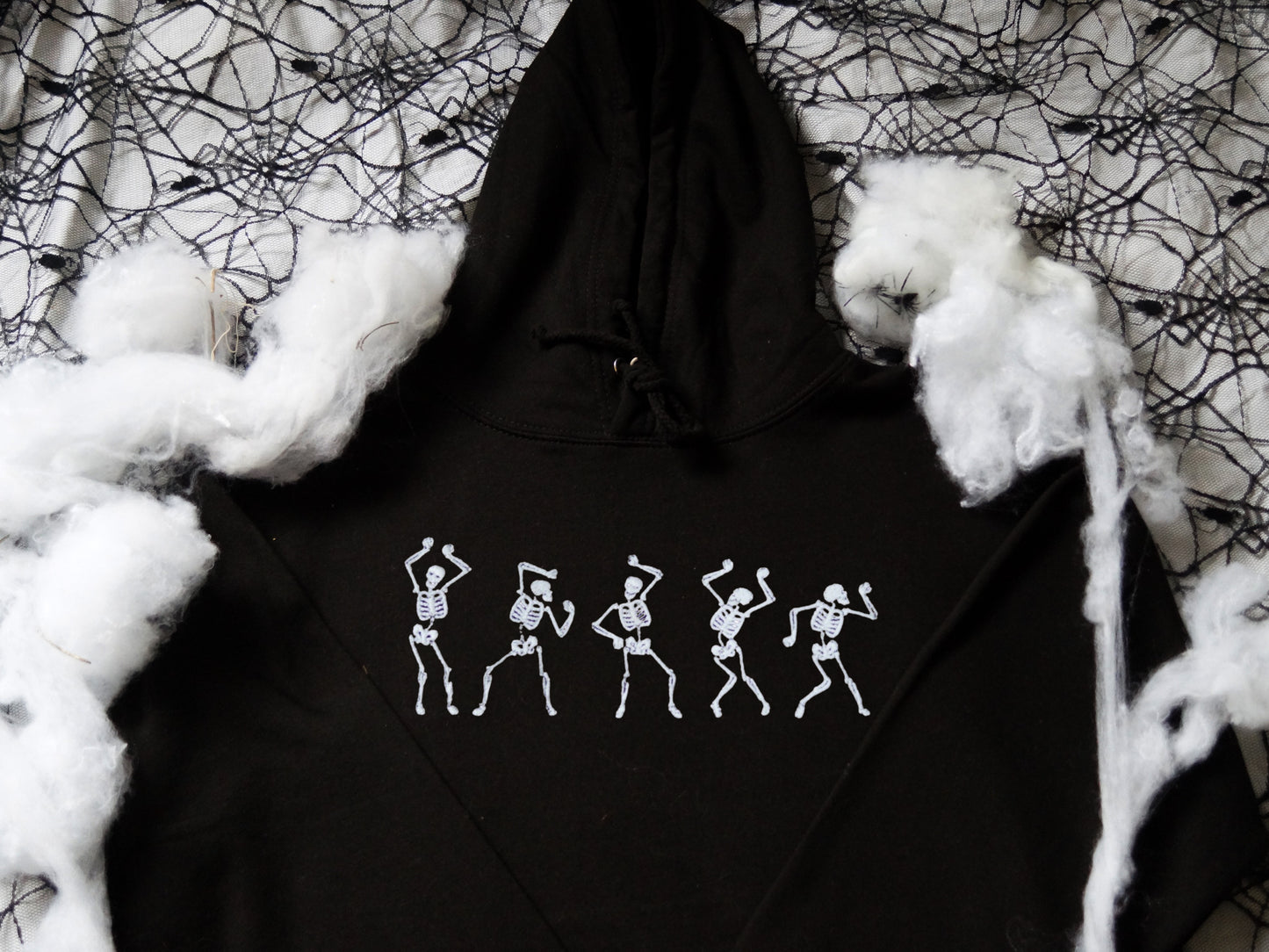 White Glow in the Dark Dancing Skeletons Hoodie