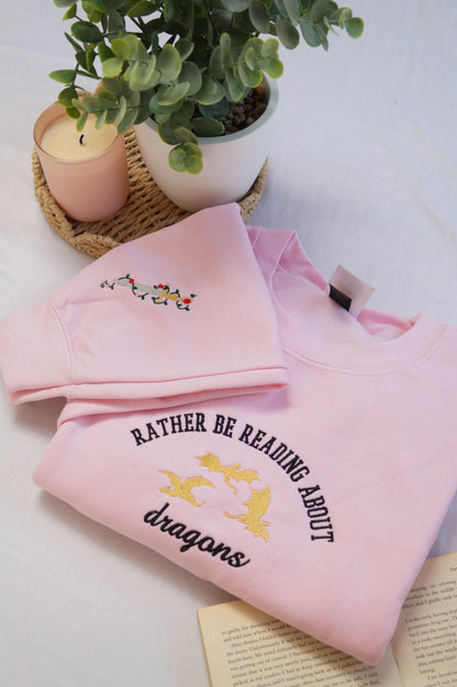 Rather be Reading About Dragons with Dagger Sleeve Embroidery Whoopsie Daisy